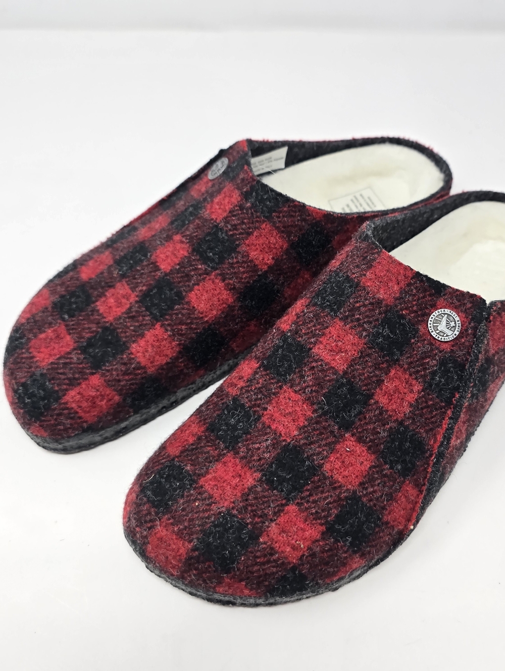 Birkenstock Zermatt EU 39 Womens Size 8 Buffalo Plaid Wool Shearling Slippers